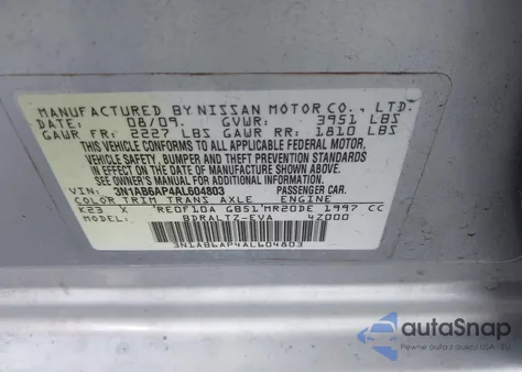 2010 Nissan Sentra 2.0Sr из США, поврежденный, VIN 3N1AB6AP4AL604803